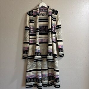California Gypsy Boho Aztec Longline Cardigan Duster Sweater Western Whimsical
